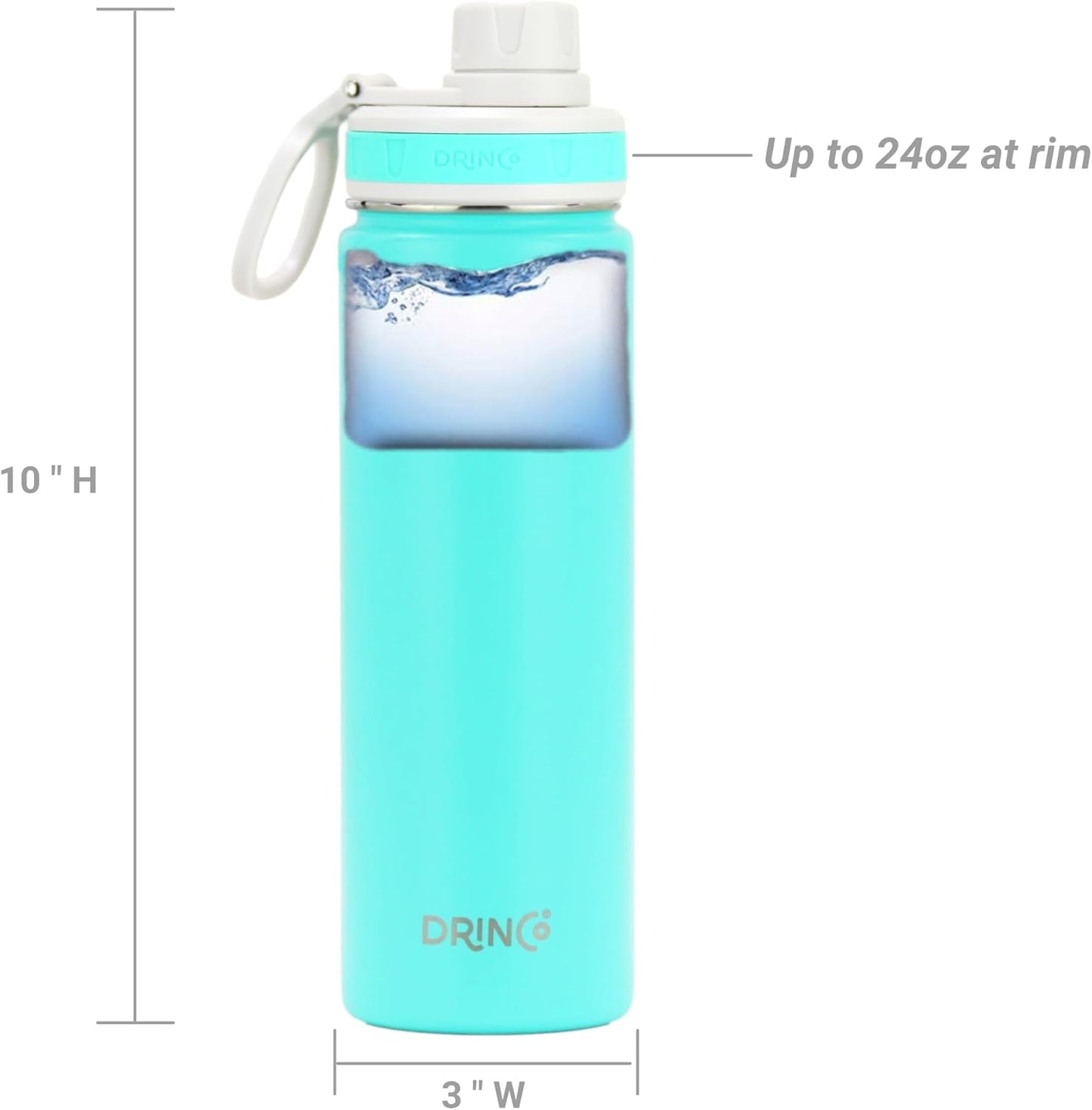 Stainless Steel Water Bottle Spout Lid Vacuum Insulated Double Wall Water Bottle Wide Mouth (40Oz 32Oz 22Oz 18Oz 14Oz) Leak Proof Keep Cold Sport Camping Hiking (22 Oz, 22Oz Teal)