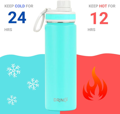 Stainless Steel Water Bottle Spout Lid Vacuum Insulated Double Wall Water Bottle Wide Mouth (40Oz 32Oz 22Oz 18Oz 14Oz) Leak Proof Keep Cold Sport Camping Hiking (22 Oz, 22Oz Teal)