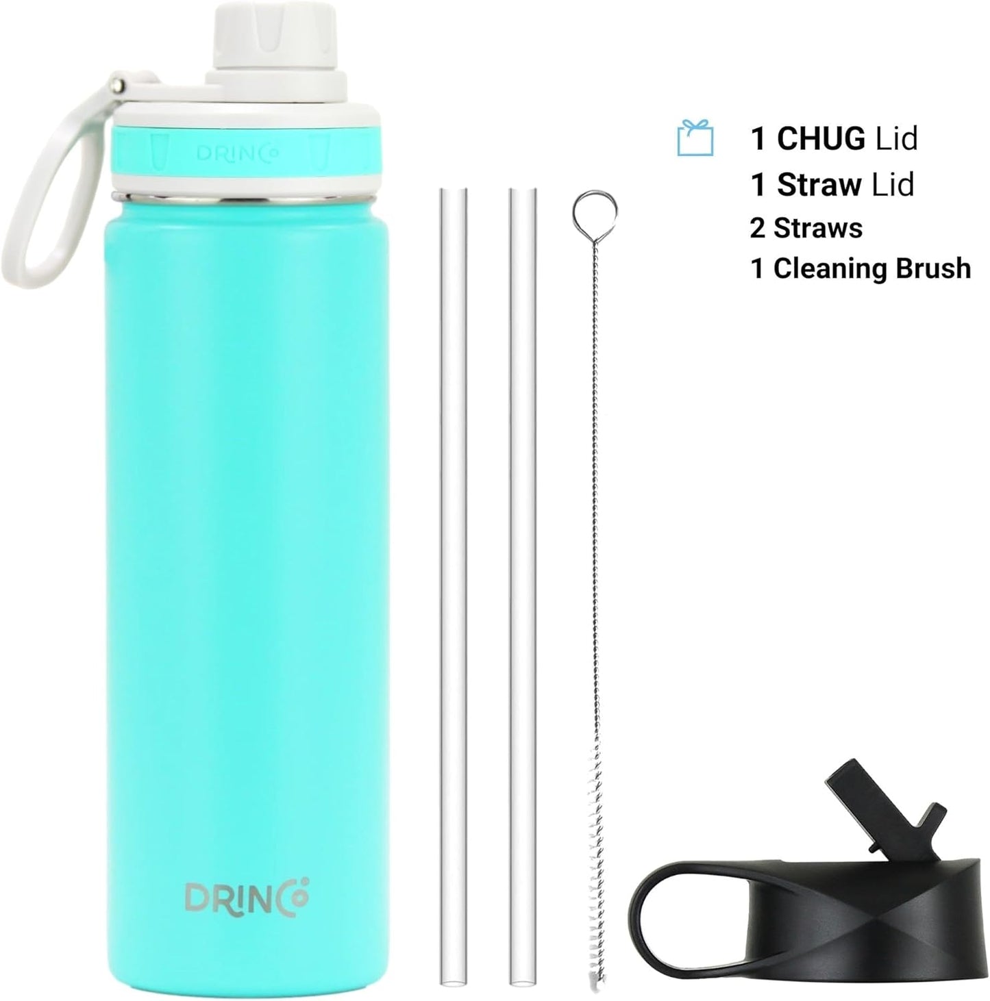 Stainless Steel Water Bottle Spout Lid Vacuum Insulated Double Wall Water Bottle Wide Mouth (40Oz 32Oz 22Oz 18Oz 14Oz) Leak Proof Keep Cold Sport Camping Hiking (22 Oz, 22Oz Teal)