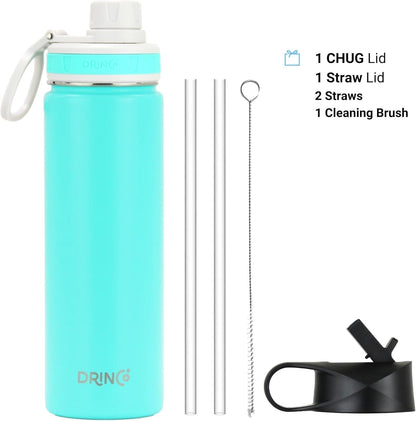 Stainless Steel Water Bottle Spout Lid Vacuum Insulated Double Wall Water Bottle Wide Mouth (40Oz 32Oz 22Oz 18Oz 14Oz) Leak Proof Keep Cold Sport Camping Hiking (22 Oz, 22Oz Teal)