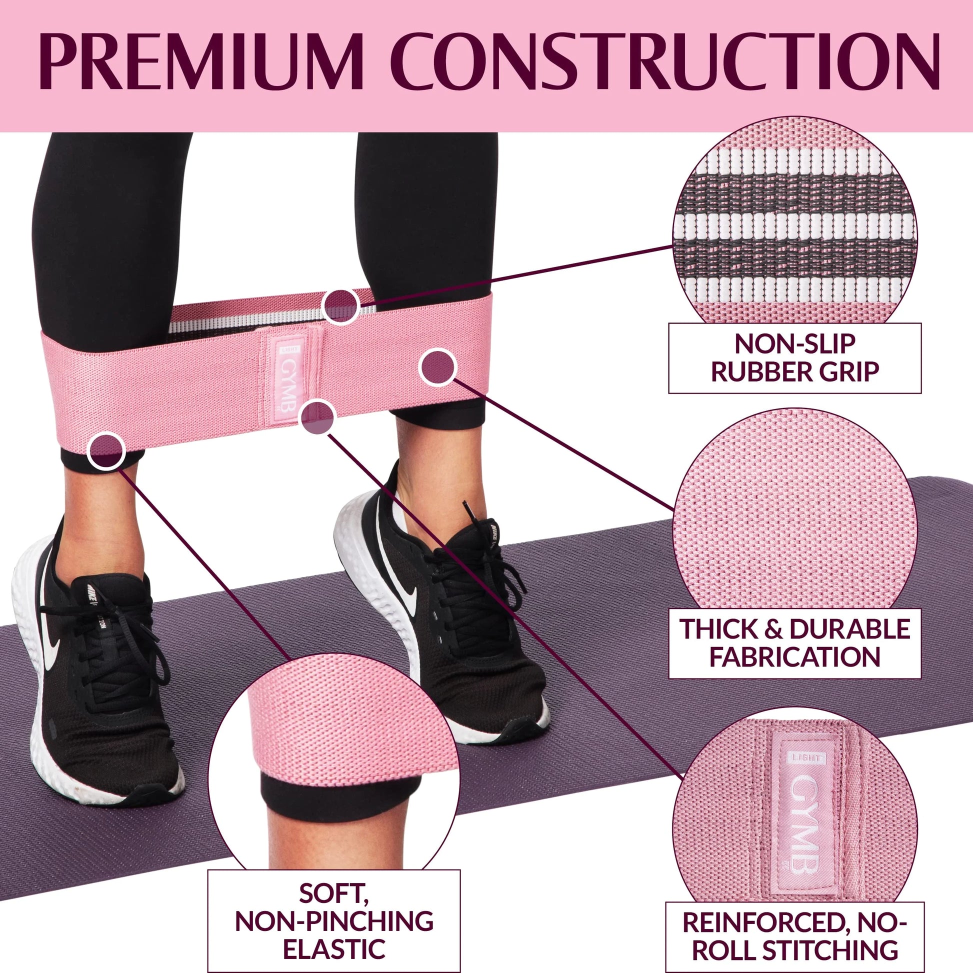 Gymb Premium Resistance Bands for Working Out - Exercise Bands to Workout Glutes, Thighs & Legs - No-Slip Cloth Booty Belt for Gym & Home Fitness, Yoga, Strength & Pilates for Men/Women - 3 Levels